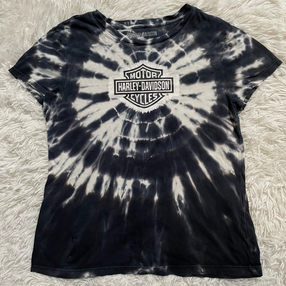 Harley Davidson Grunge Biker Bikercore Alt Punk Rock Y2K Logo Tie Dye Black S